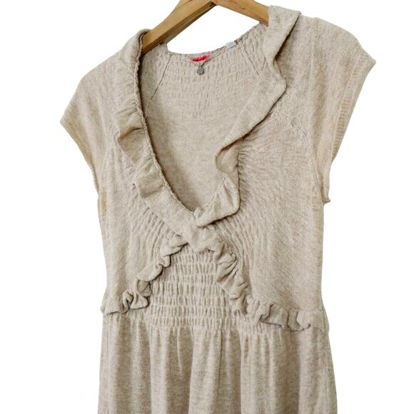 Anthropologie Size S Ruffle Knit Sweater Dress Wool Cashmere Cream - Picture 4 of 9